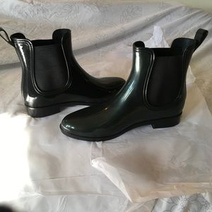 Black patent rain boots